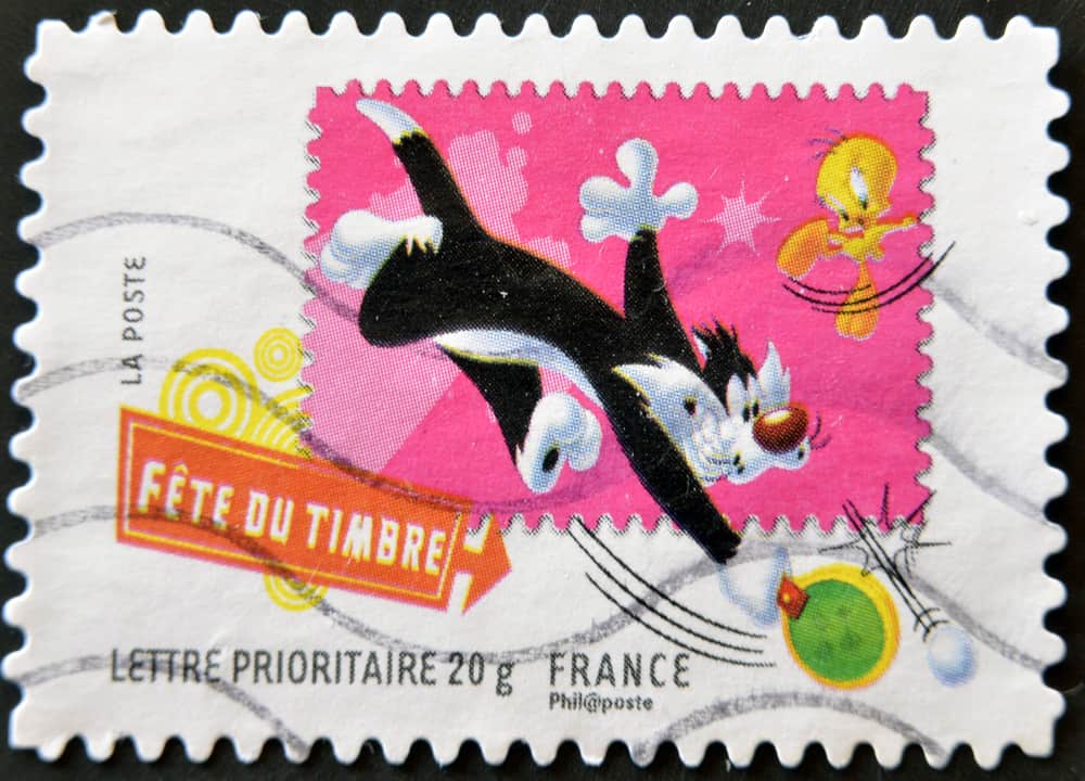 stamp with sylvester the cat and tweety bird